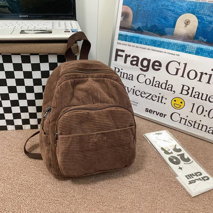 Schoolbag Corduroy Shoulder Bag Simple Mini Backpack for Daily Casual Use