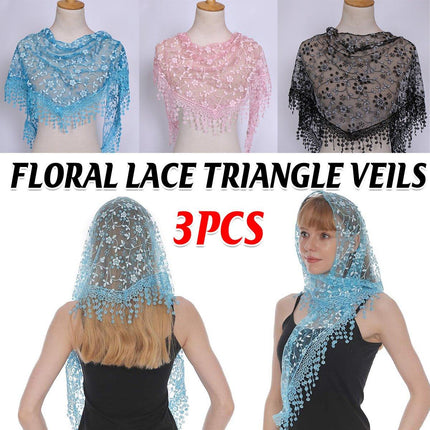 3pcs Floral Lace Tricot Veil Women Scarf Headscarf Soft Lightweight Accessories