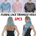 3pcs Floral Lace Tricot Veil Women Scarf Headscarf Soft Lightweight Accessories