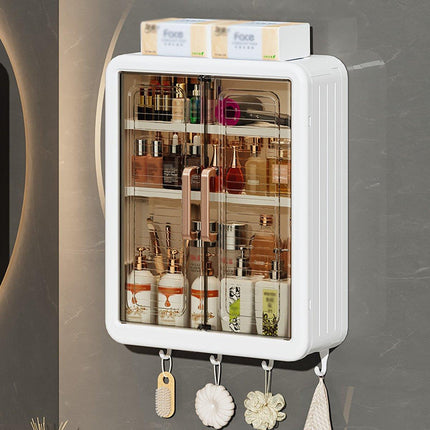 Wall Hanging Storage Cabinet Punch-Free Bathroom Organizer for Rental Rooms