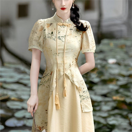 Women's Long Sleeve Cheongsam Vintage New Chinese Style Improved Long Dress - Aimall