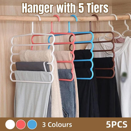 5pcs 5 Tier Trouser Rack Multifunctional Hanging Wardrobe Scarf Tie Hanger Set