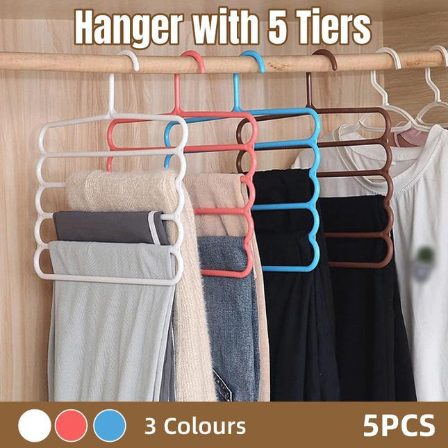 5pcs 5 Tier Trouser Rack Multifunctional Hanging Wardrobe Scarf Tie Hanger Set