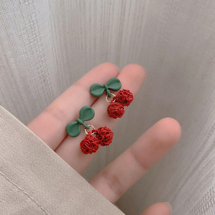 925 Silver Needle Rose Petal Earrings Long Acrylic Tassel Eardrop Women - Aimall