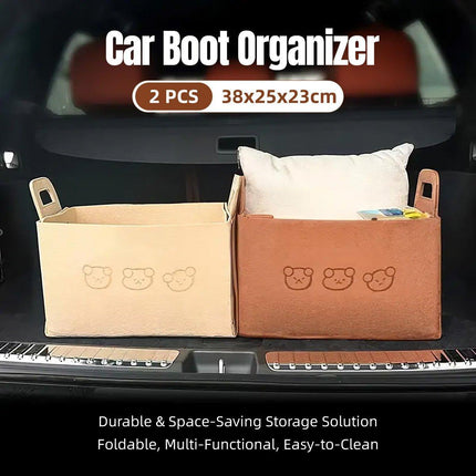 2pcs Felt Storage Basket Foldable Large Bear Basket Car Boot Basket for Dirty