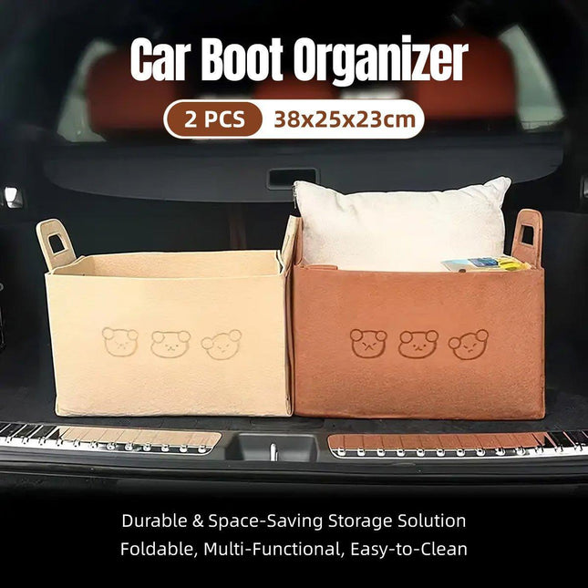 2pcs Felt Storage Basket Foldable Large Bear Basket Car Boot Basket for Dirty