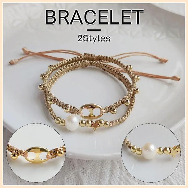 Adjustable Gold Pearl Bracelet Accessory Stylish Hand-Woven Pearls Wrist Chain - Aimall
