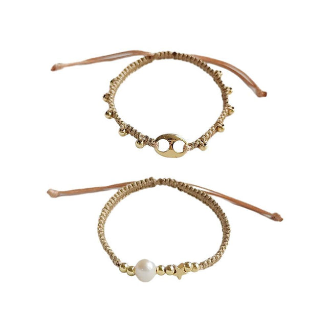 Adjustable Gold Pearl Bracelet Accessory Stylish Hand-Woven Pearls Wrist Chain - Aimall