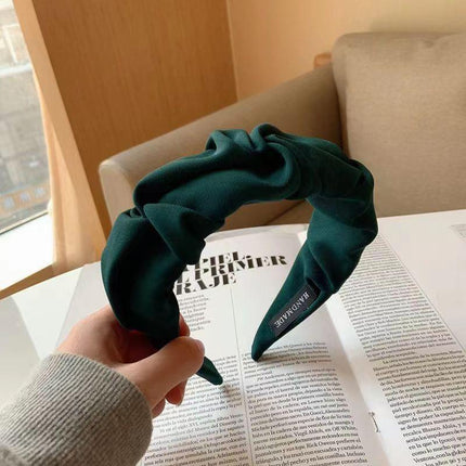 Women Fashionable Vintage Ruffled Wide Edge Solid Colour Hair Band Hoop Headband - Aimall