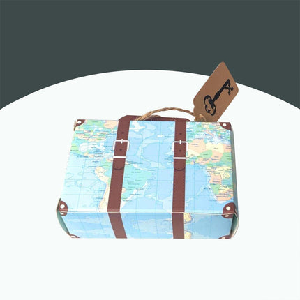 50PCS Vintage Travel Map Candy Boxes Gift Packaging Retro Luggage Design Party
