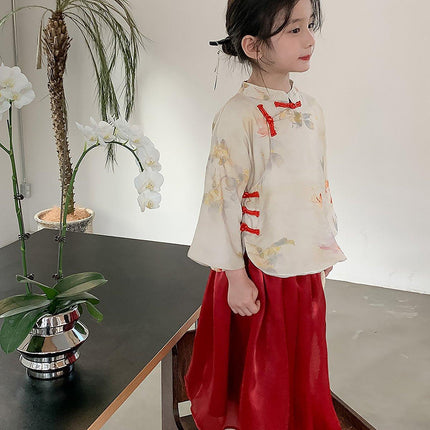 Chinese Traditional Girls Hanfu Long-sleeved Two-piece Dress Festival Outfit