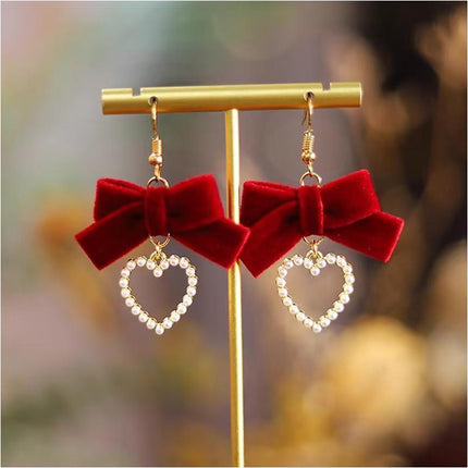 Red Flower Heart Zircon Earring Stud Wedding Party Drop Dangle Jewelry Christmas - Aimall