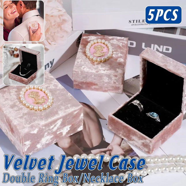 5PCS Pink Vintage Jewelry Velvet Ring Necklance Box Gift Wedding Box