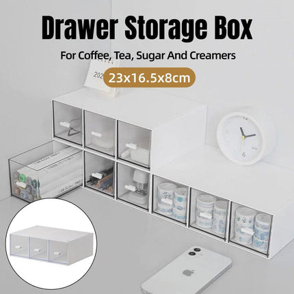 Storage Box 3Drawers DIY Desktop Plastic Transparent Coffee Sugar Jewelry Box