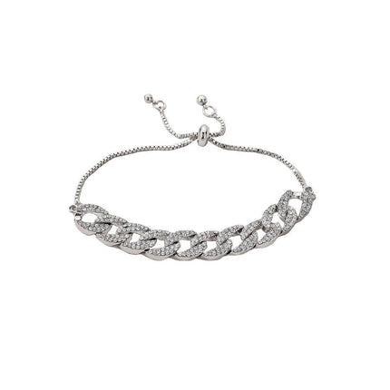 Stylish Silver Cuban Chain Bracelet Rhinestone Peplum Design Women Jewelry