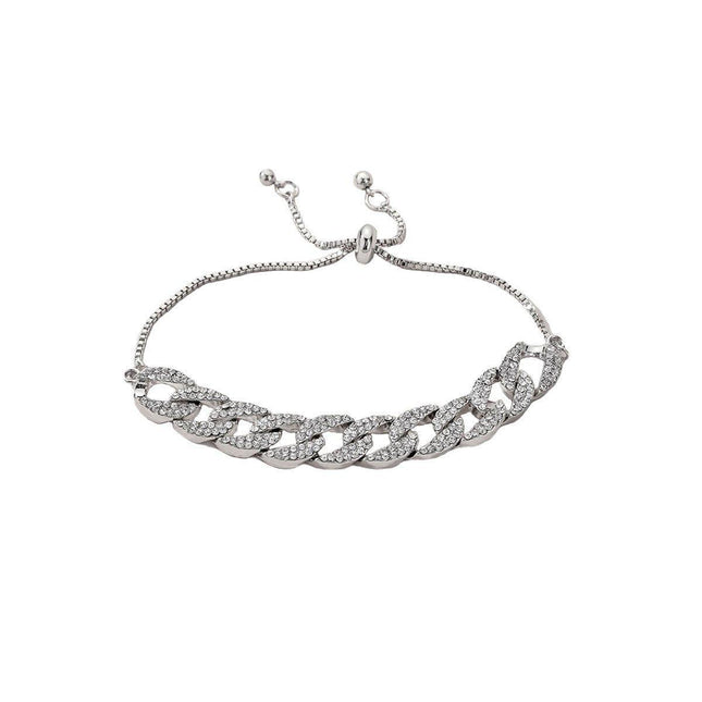 Stylish Silver Cuban Chain Bracelet Rhinestone Peplum Design Women Jewelry