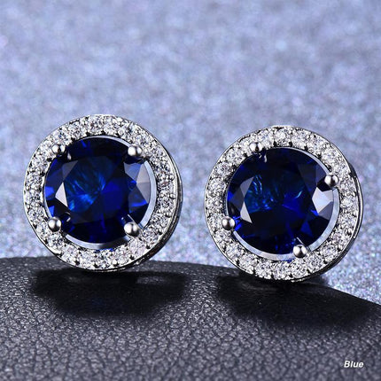 Female Round Zircon Stud Earrings Full Diamond Boucle Big Hollow Cubic Gift - Aimall