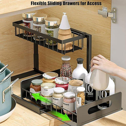 Removable Kitchen Cabinet Sink Storage Rack with Drawable Basket Organizer Shelf