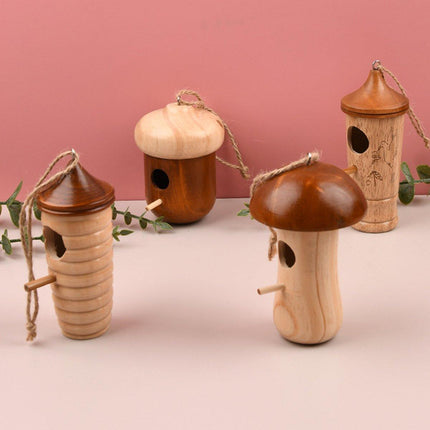 Wooden Bird Nest Cage Hummingbird Feeder House Hanging Home Garden Decorations
