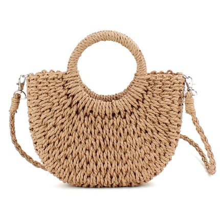 Half Round Woven Beach Bag Holiday Handbag Summer Tote for Travel and Shopping