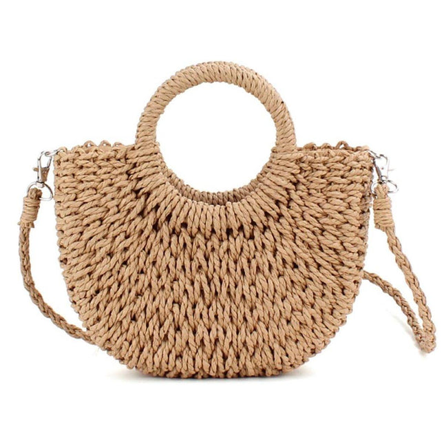 Half Round Woven Beach Bag Holiday Handbag Summer Tote for Travel and Shopping