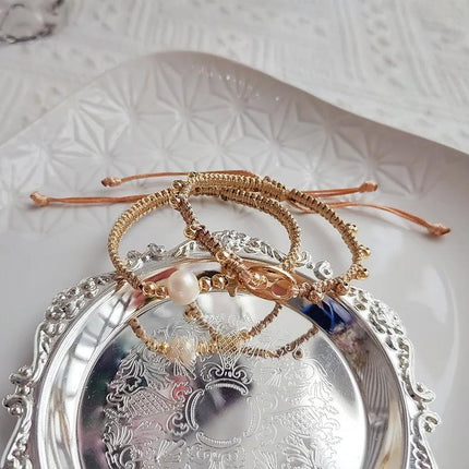 Adjustable Gold Pearl Bracelet Accessory Stylish Hand-Woven Pearls Wrist Chain - Aimall