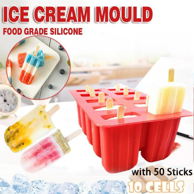 Silicone Ice Mould Cream Block Molds icy Pole Jelly Pop Popsicle Maker 10 Frozen - Aimall