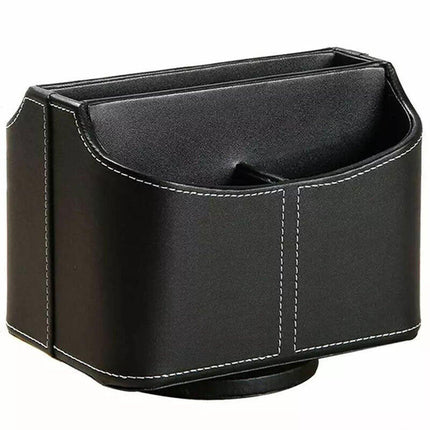 Leather Remote Control Holder 360 Degree Spinning Desk TV Remote Table Organizer