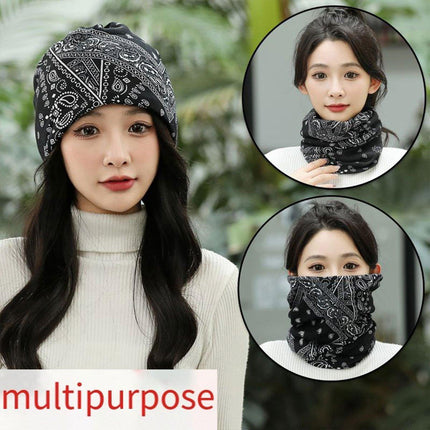 Ethnic Style Cotton Flower Stripe Pullover Cap Dual Purpose Turban Hat for Women