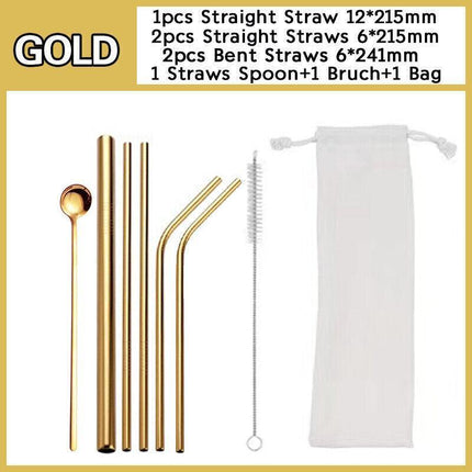 Reusable 304 Stainless Steel Straws Metal Drinking Washable Straw Brushes Set 1 - Aimall