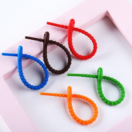 50PCS Reusable Silicone Sealing Cable Ties Food Storage Bag Clips Cord With Hole