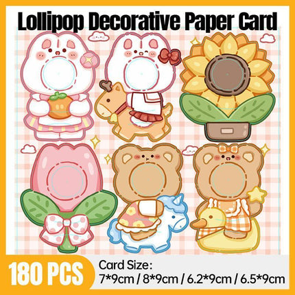 180pcs Cartoon Pattern Children's Lollipop Decorative Paper Cards Party Favors
