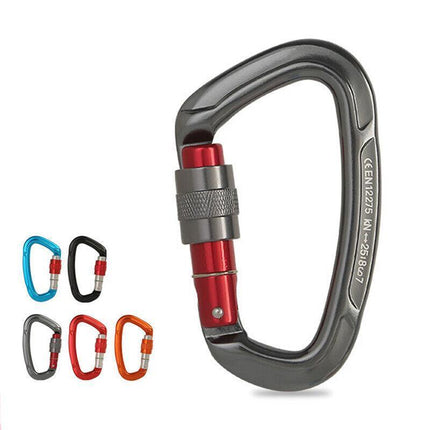 25KN Screwgate Locking Rock Climbing Carabiner Clip Aluminum D Ring Hook Buckle - Aimall