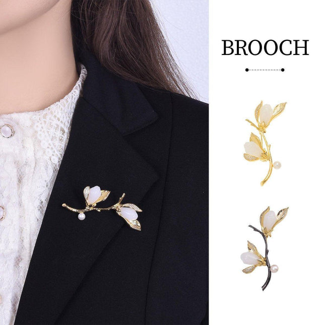 Elegant Magnolia Brooch Flower Corsage Light Luxury Design Fashion Pin Accessory