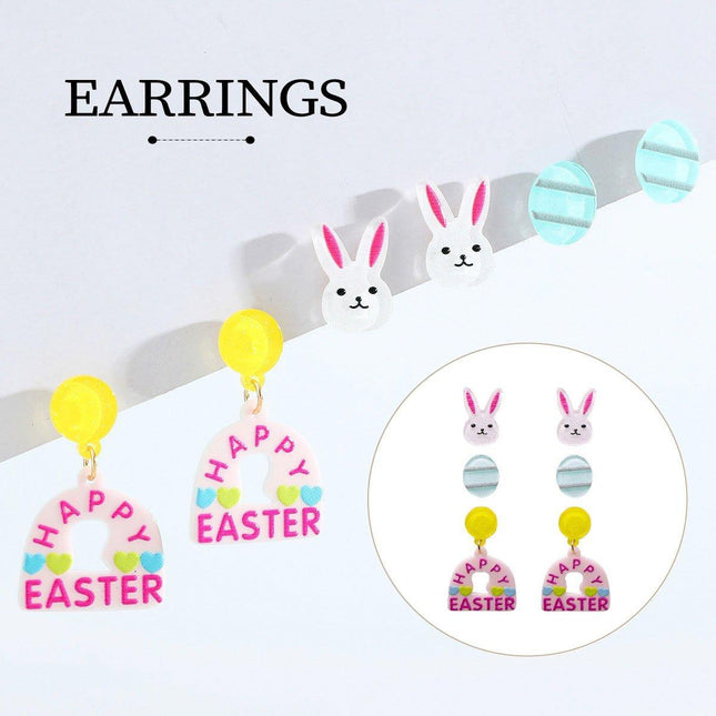 Easter Rabbit Egg Earrings Acrylic Jewellery Set Festive Accessories Women