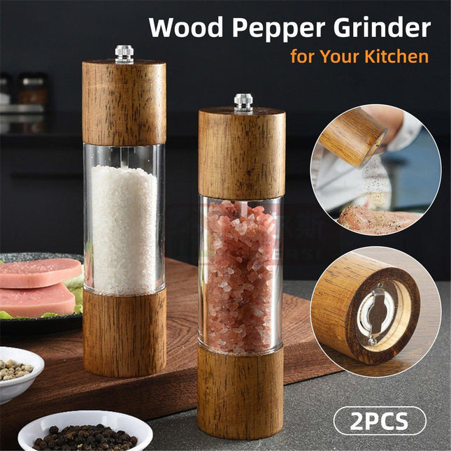 Wooden Pepper Grinder Handheld Salt Mill Spice Grinder Adjustable Kitchen Tool