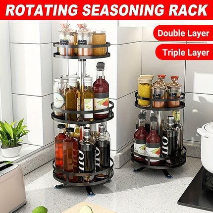 Kitchen Rotating Spice Rack Triple Layer Countertop Organizer Storage Shelf