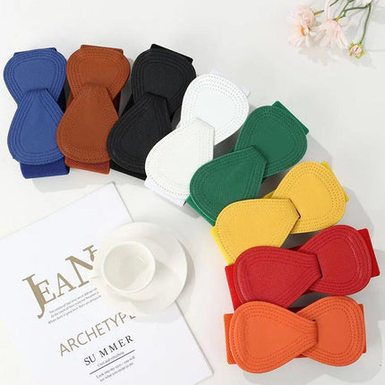 Fashion Belt Red Elastic Waist Cover Wide Belt Women Black Elastic Bow Decoration