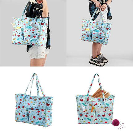 Crochet Yarn Storage Bag Blue Oxford Fabric Knitting Organizer Tote for Crafts