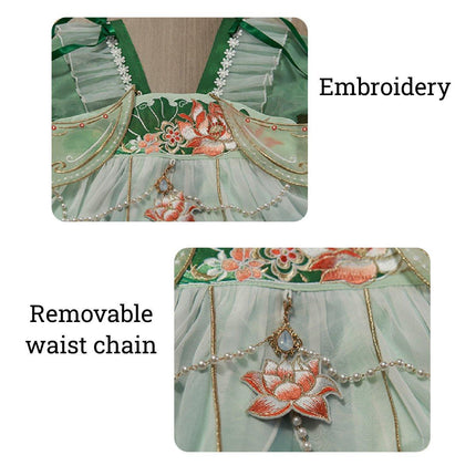 Chinese Style Green Hanfu Dress for Girls Summer Outfit Traditional Fashion