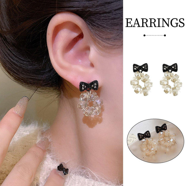 Trendy Sweet Crystal Bow Earrings for Girls Elegant Jewelry Gift High-Quality