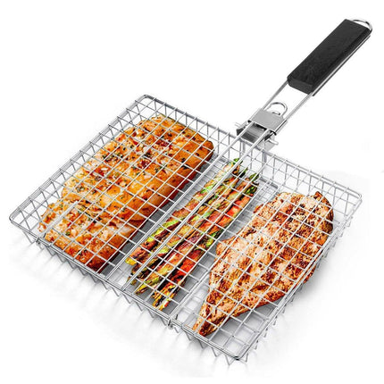 Barbecue Grilling Basket Portable Folding Stainless Steel Grill BBQ Food Holders