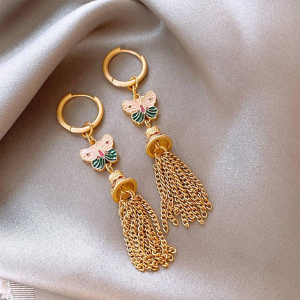 Fashion Retro Color Oil Dropping Butterfly Earrings Tassel Luxury Simple Earring