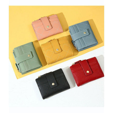 Stylish Women Short Wallet Multi-card Money Clip Zipper Two-Fold Purse Leather