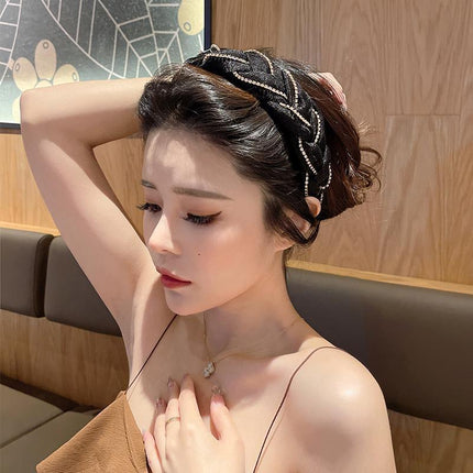 Women Hairband Twist Organza Knot Cross Tie Wide Headwear Hair Band Hoop Shiny - Aimall