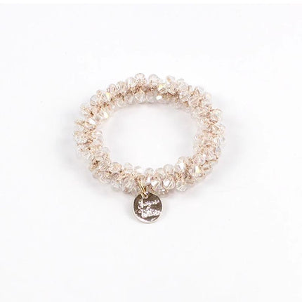 Women Rope Scrunchie Ponytail Holder Pearl Beads Elastic Hair Band Hair Tie Rope - Aimall