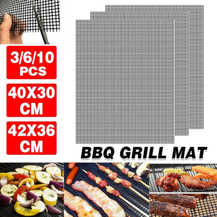 3/6/10PCS Non-Stick BBQ Grill Mat Mesh Liner Cooking Barbecue Sheet Baking Pad