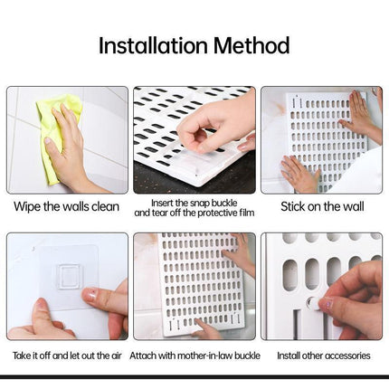 Wall Mounted Pegboard Storage Rack No Drill Organizer Tool Shelf Home Office