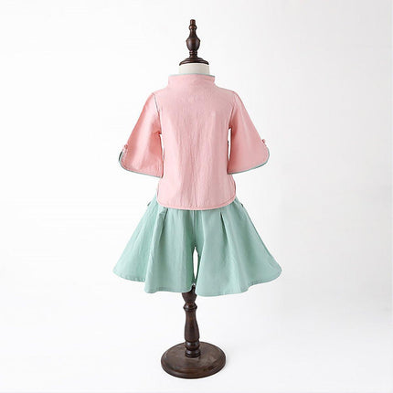 Chinese Hanfu Dress Set Girls Traditional Tang Suit Summer Outfit Cultural