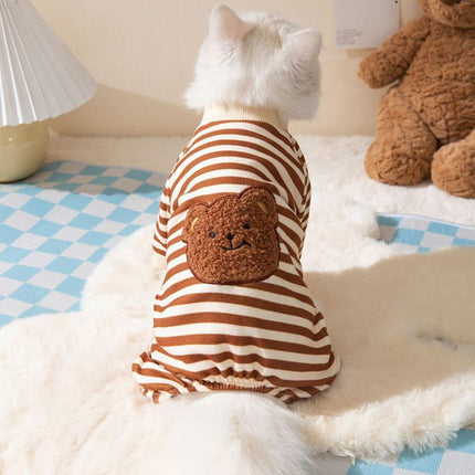 Cute Bear Striped Dog Home Clothes Cat Pet Outfit Cozy Animal Pajamas for Pets